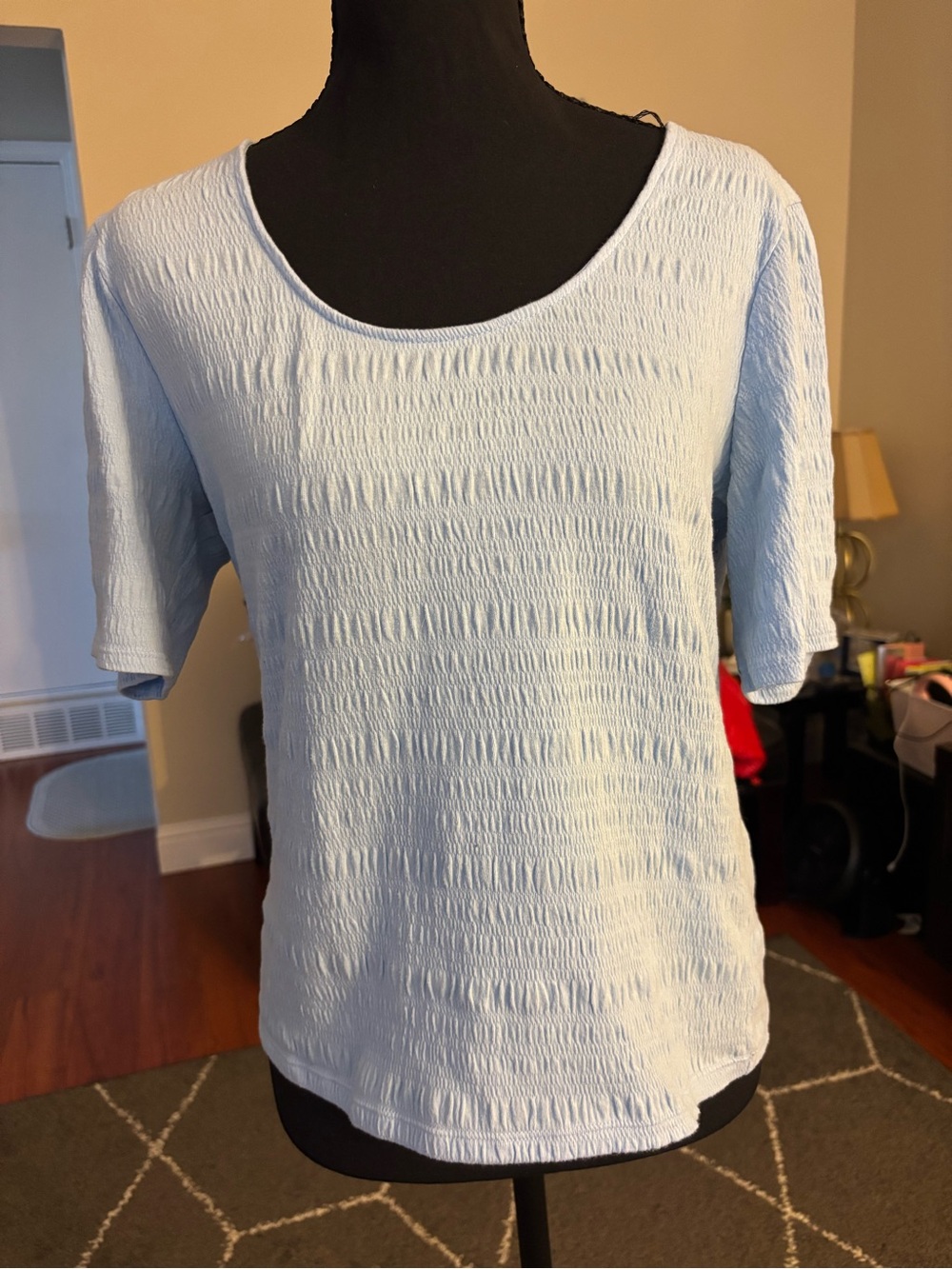 a new day Light Blue Textured Scoop Neck Short Sleeve Top